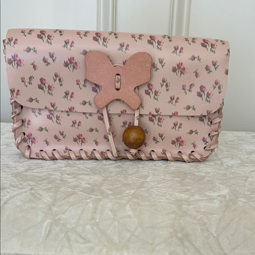 Anna Sui Pink Floral Clutch with Butterfly Detail
